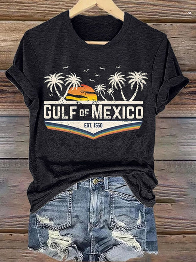 Women's Gulf Of Mexico Print Round Neck T-Shirt