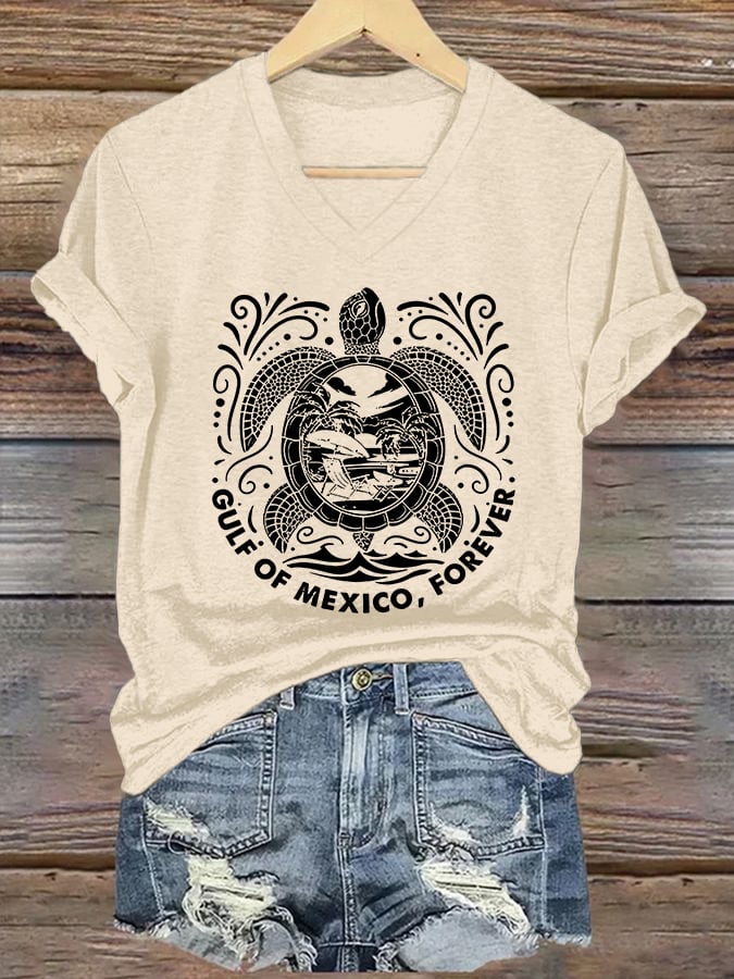 Women's Retro Golfo De Mexico forever Sea Turtle Print T-Shirt