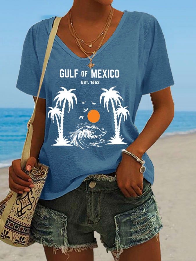 Women's Retro Golfo De Mexico 1550 Print T-Shirt