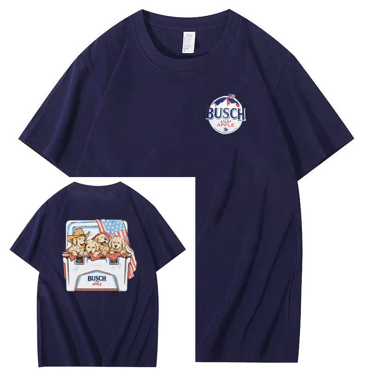 Happy Dogs And American Flag Pattern Print T-Shirt