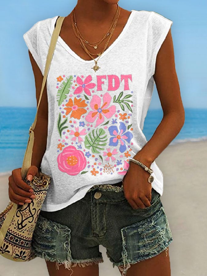 Women's Retro Flowers FDT Print Tank Top