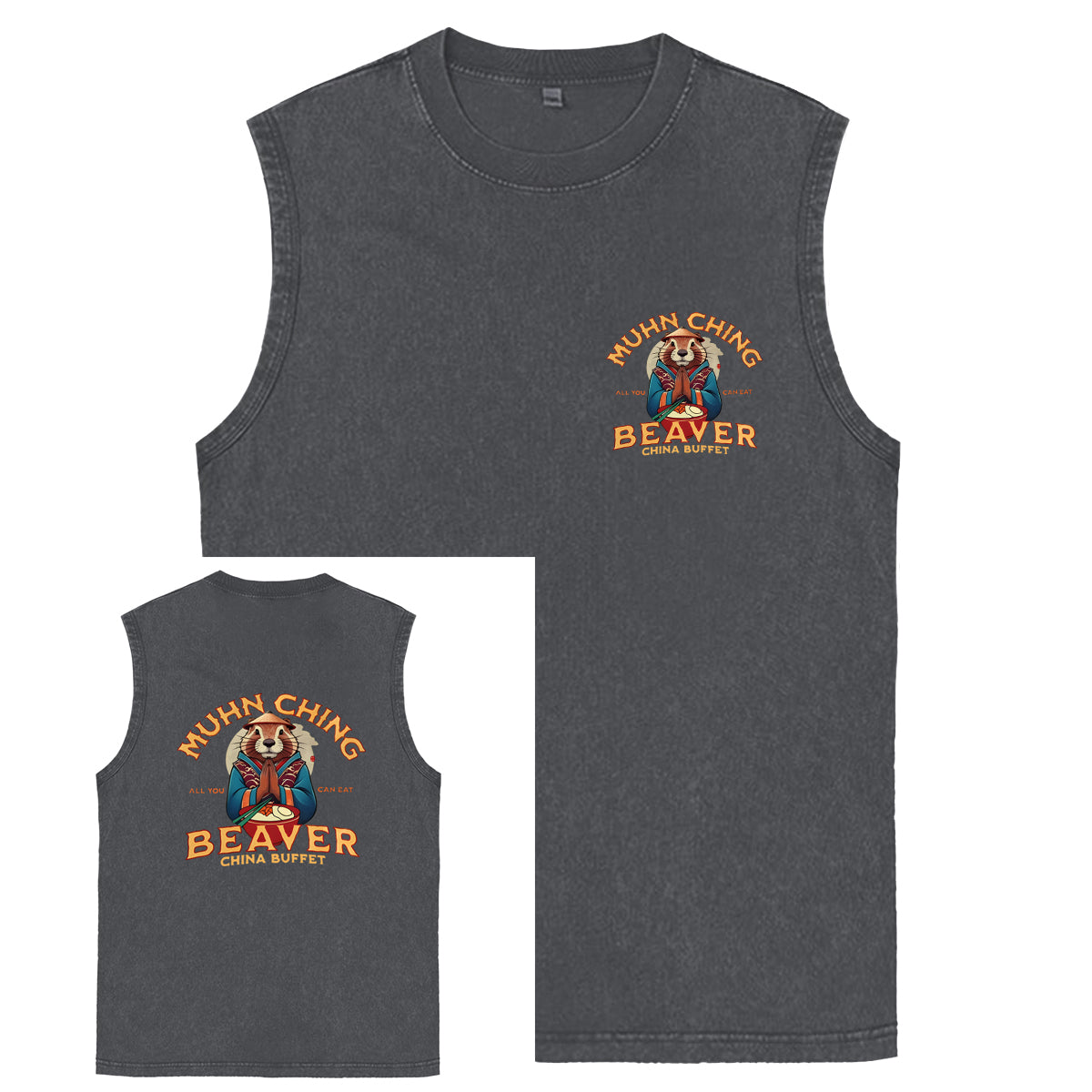 Muhn Ching All You Can Eat Beaver China Buffet Art Print Cotton Sleeveless Tank Tops