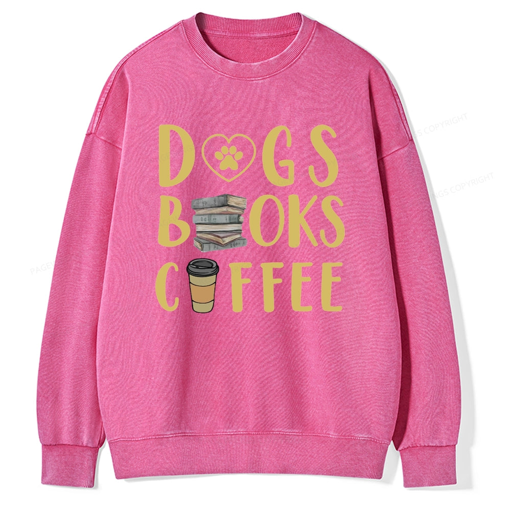 Pagewing Dogs, Books, Coffee Unisex Washed Sweatshirt