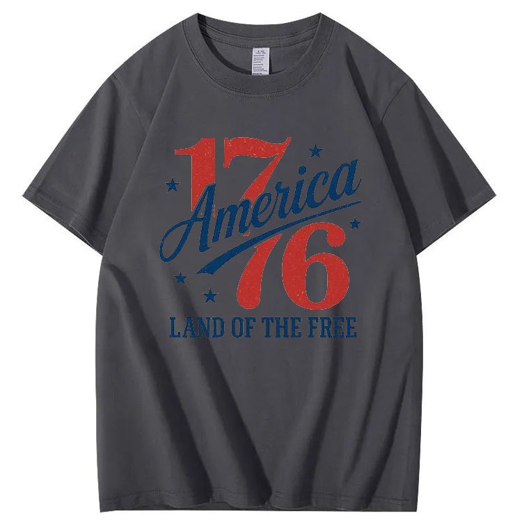 Independence Day 1776 America Land Of The Free Pattern Print 100%Cotton T-Shirt