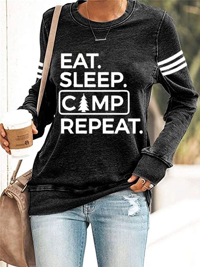 Women's Eat Sleep Camp Repeat Hiking Print Sweatshirt