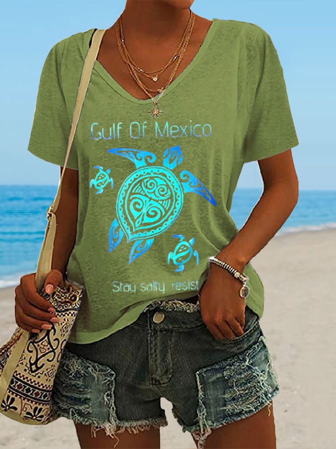 Women's Gulf Of Mexico Print Casual T-Shirt