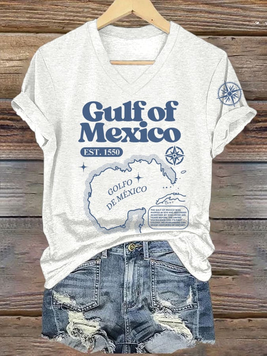 Women's Gulf Of Mexico Printed V Neck T-Shirt
