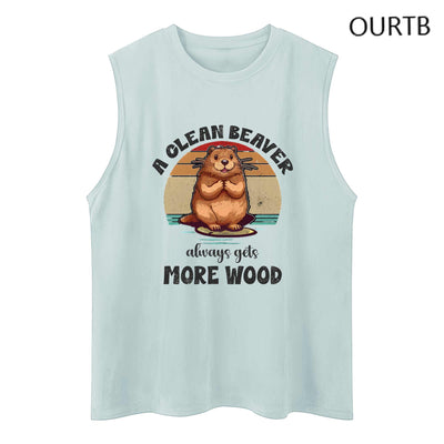 A Clean Beaver Always Gets More Wood Funny Adult Discomfort Art Print Cotton Sleeveless Tank Tops