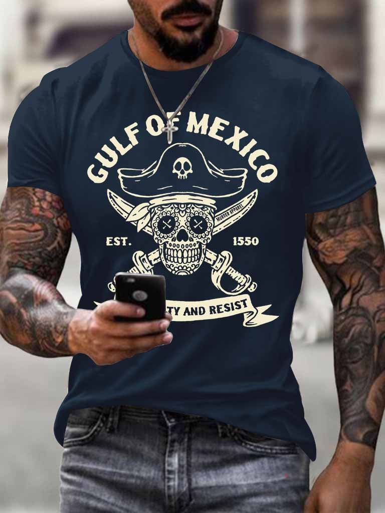 Men'S Retro Gulf Of Mexico Est 1550 Stay Salty And Resist Printed Casual Crew Neck T-Shirt
