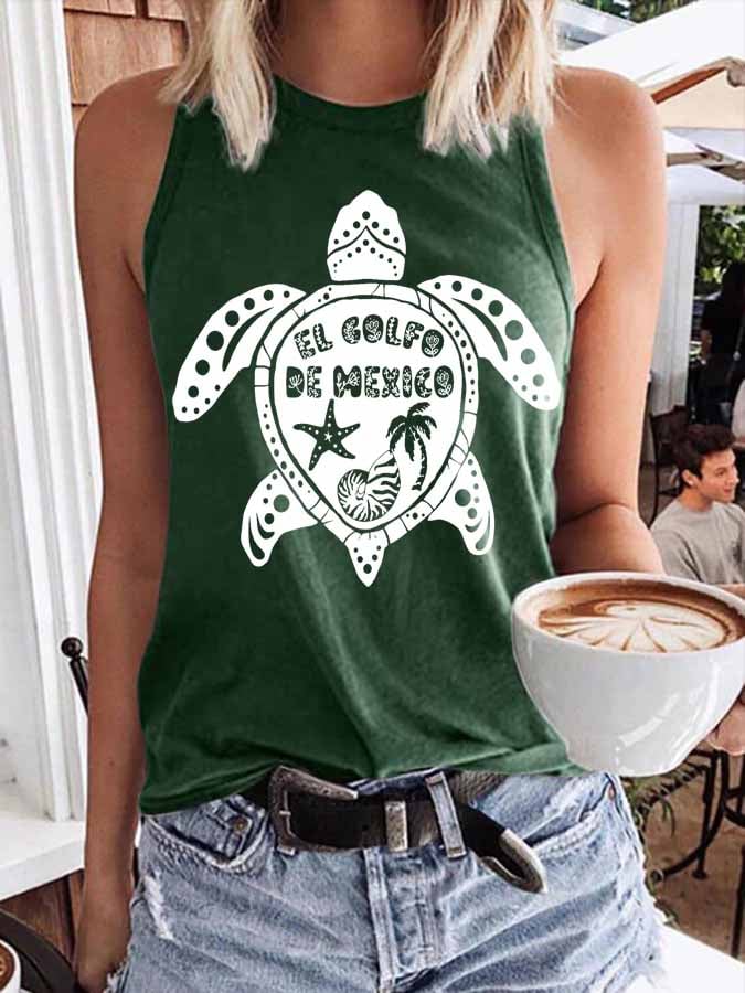 Women's Gulf Of Mexico Print Round Neck Tank Top