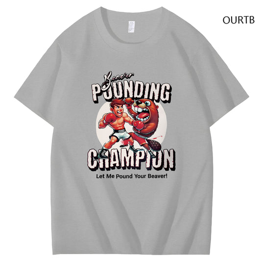 Beaver Pounding Champion Let Me Pound Your Beaver Funny Art Pattern Print T-Shirt