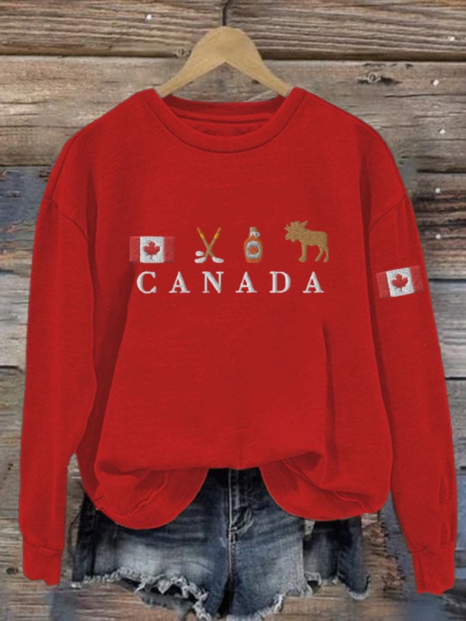 Women's Canadian Pride Printed Crew Neck Long Sleeve Sweatshirt