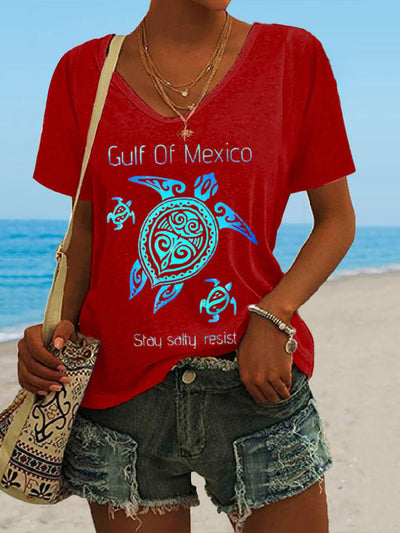 Women's Gulf Of Mexico Print Casual T-Shirt