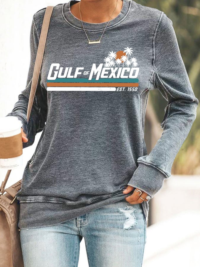 Women's Gulf Of Mexico Print Round Neck Sweatshirt