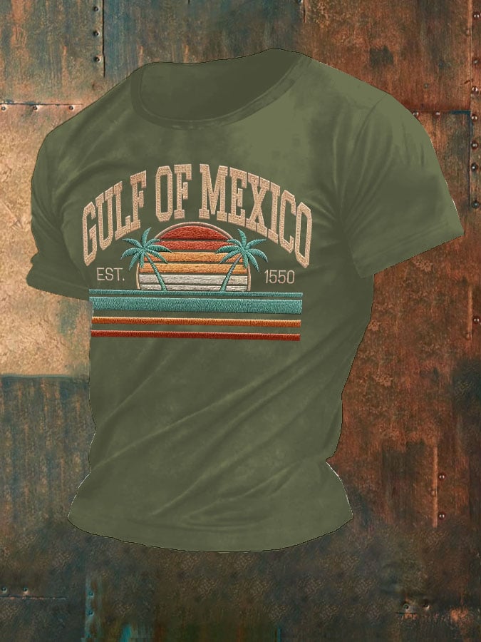 Men'S Retro Gulf Of Mexico Printed Casual Crew Neck T-Shirt