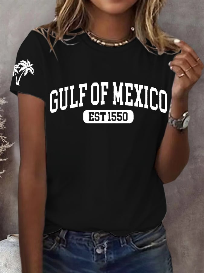 Women's Gulf Of Mexico Print Round Neck T-Shirt