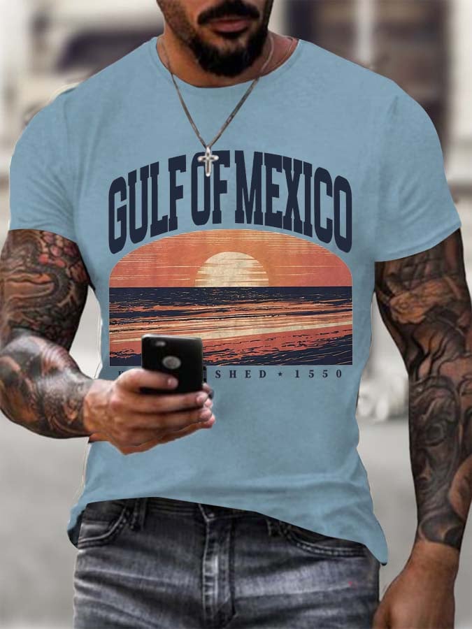 Men's Gulf Of Mexico Printed Round Neck T-Shirt
