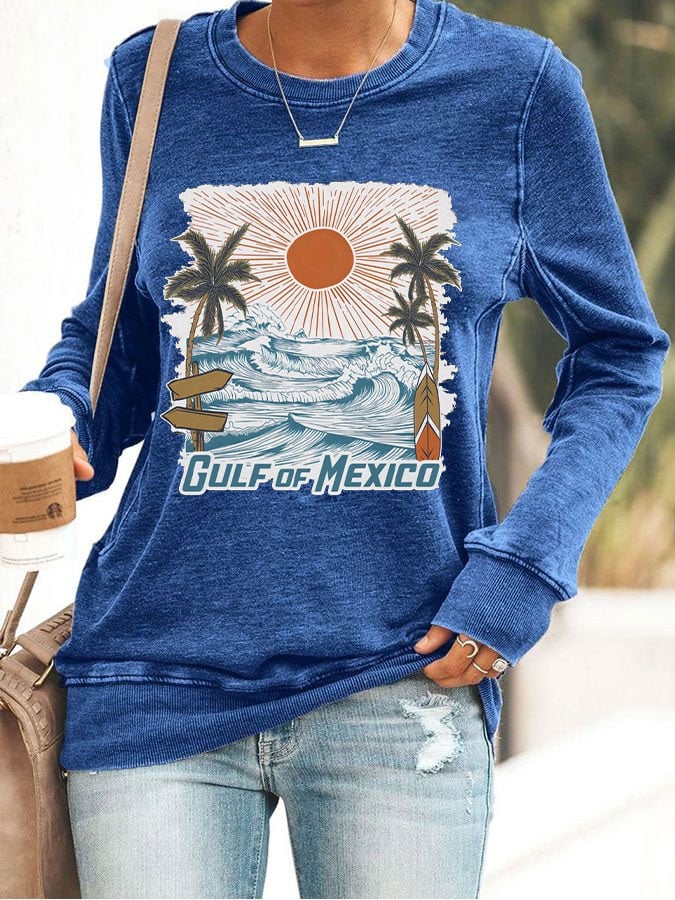 Women's Gulf Of Mexico Print Crewneck Sweatshirt