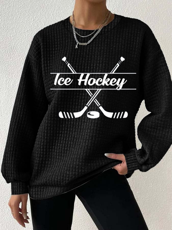 Women's Ice Hockey Printed Daily Long Sleeve Crew Neck Sweatshirt