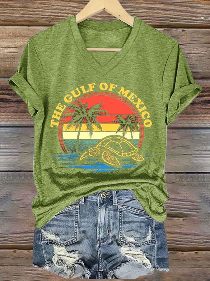 Women's Gulf of Mexico Print V-Neck T-Shirt