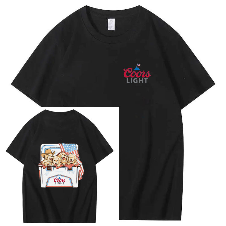 Funny Dogs And American Flag Pattern Print T-Shirt