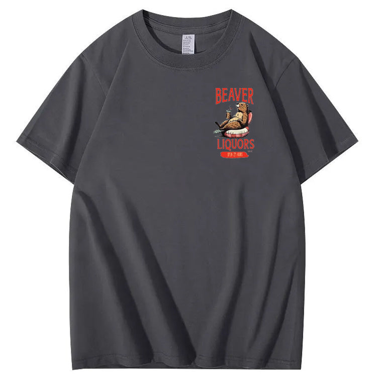 Beaver Pattern Print Crew Neck T-Shirt