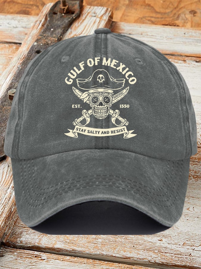 Retro Gulf Of Mexico Est 1550 Stay Salty And Resist Printed Baseball Cap