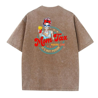 Mom Tax Washed And Distressed Pattern Crew Neck T-Shirt