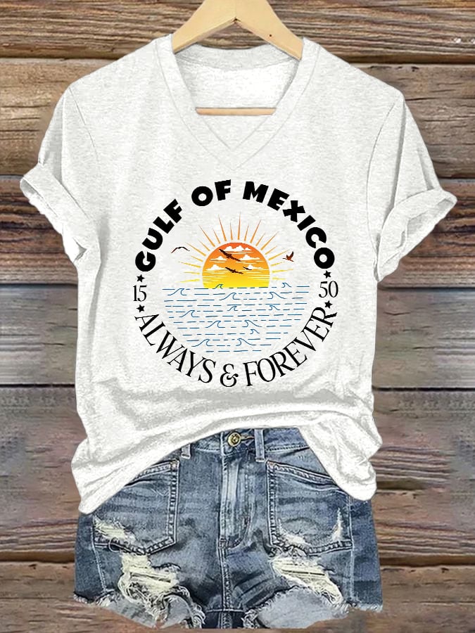 Women's Gulf Of Mexico Printed V Neck T-Shirt