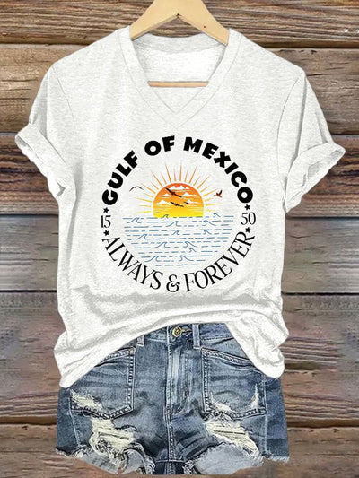 Women's Gulf Of Mexico Printed V Neck T-Shirt