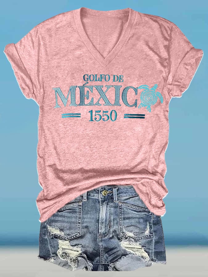 Women's Retro Golfo De Mexico 1550 Sea Turtle Print T-Shirt