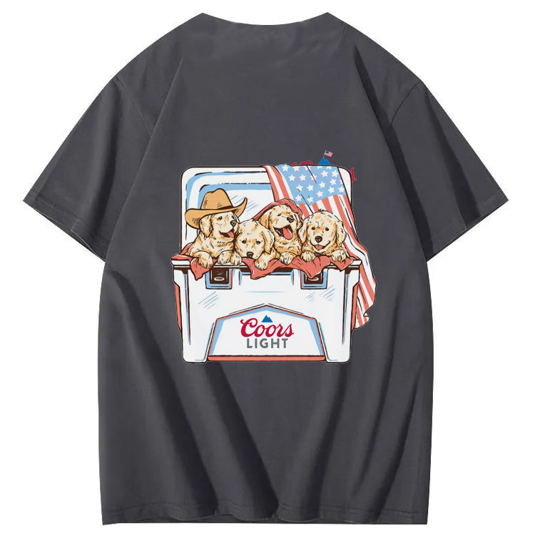 Funny Dogs And American Flag Pattern Print T-Shirt