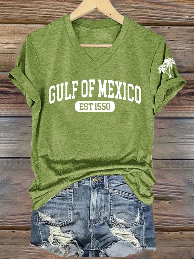 Women's Gulf Of Mexico Printed V Neck T-Shirt