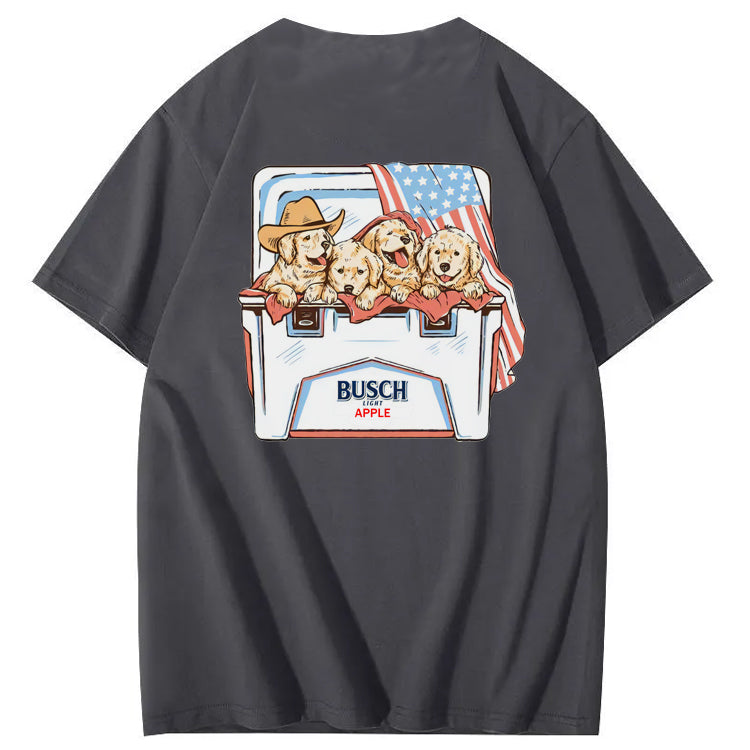 Happy Dogs And American Flag Pattern Print T-Shirt