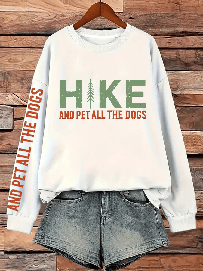Women's Hike And Pet All The Dogs Printed Crew Neck Long Sleeve Sweatshirt
