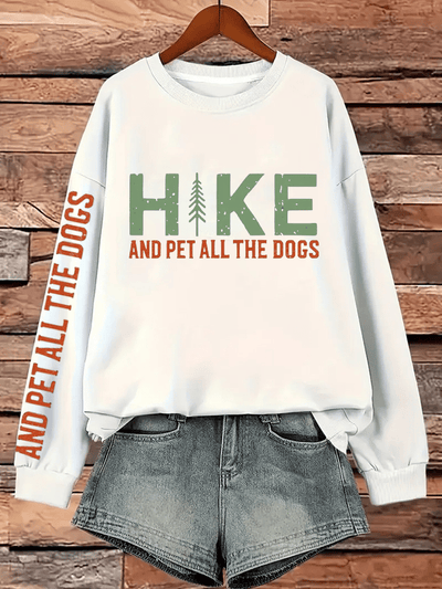Women's Hike And Pet All The Dogs Printed Crew Neck Long Sleeve Sweatshirt