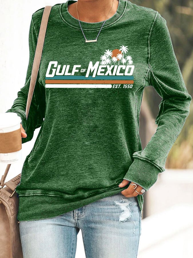 Women's Gulf Of Mexico Print Round Neck Sweatshirt