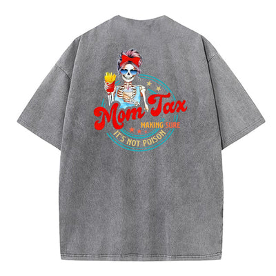 Mom Tax Washed And Distressed Pattern Crew Neck T-Shirt