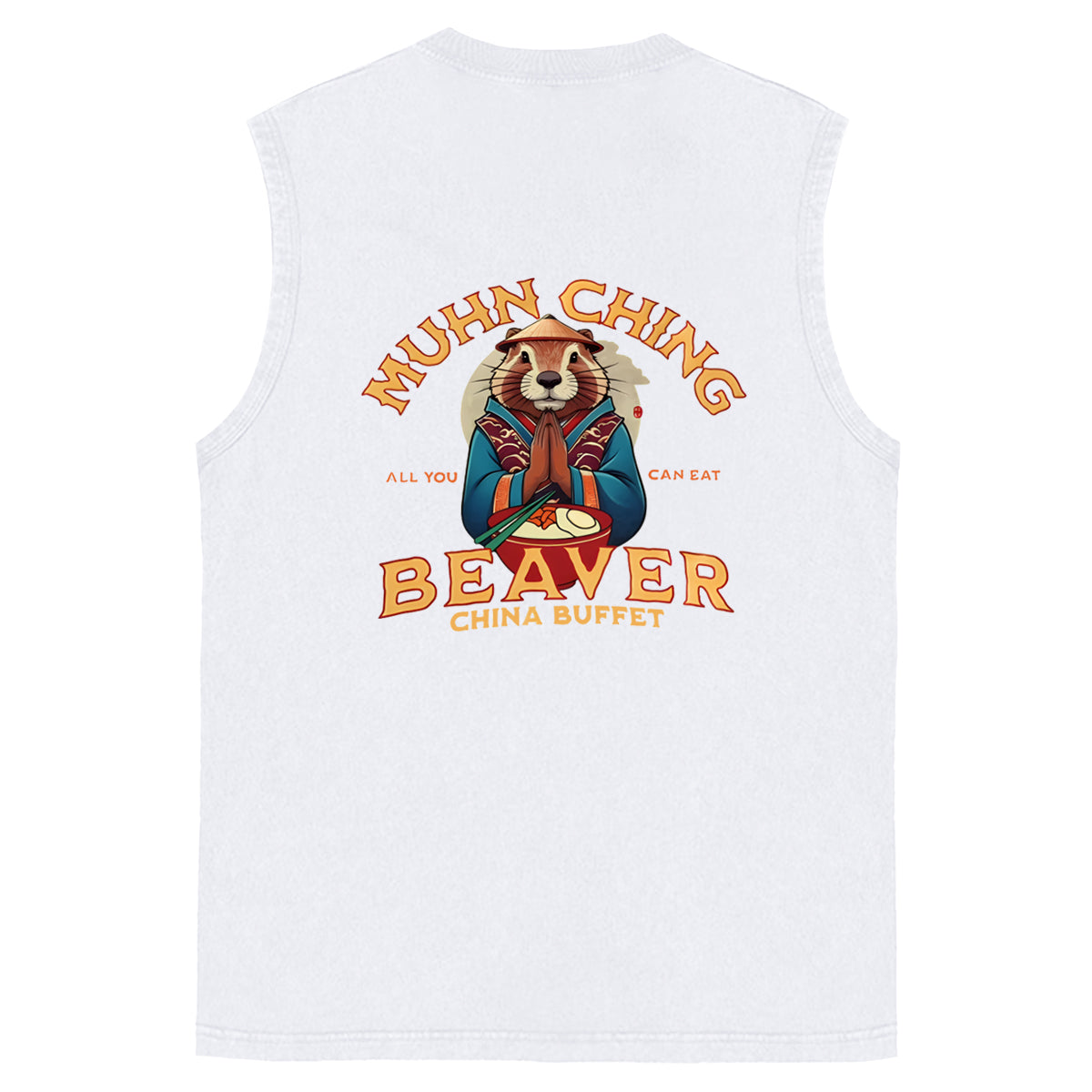 Muhn Ching All You Can Eat Beaver China Buffet Art Print Cotton Sleeveless Tank Tops
