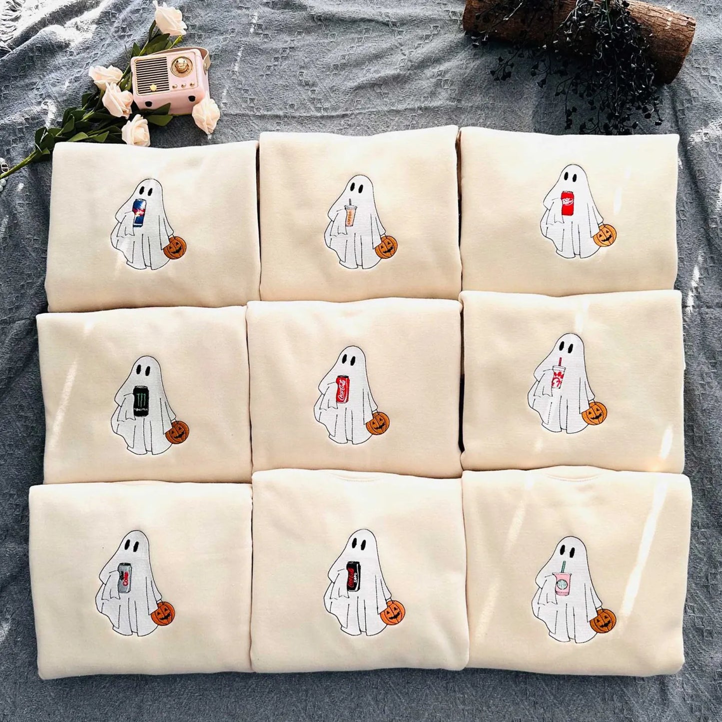 Ghost Drinking Embroidered Sweatshirt