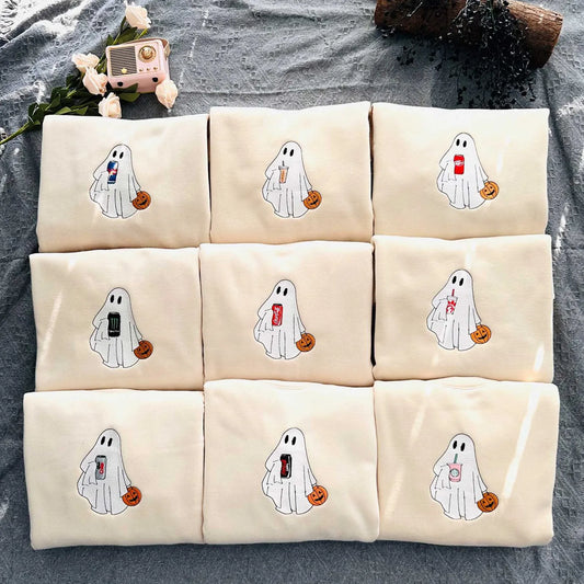 Ghost Drinking Embroidered Sweatshirt