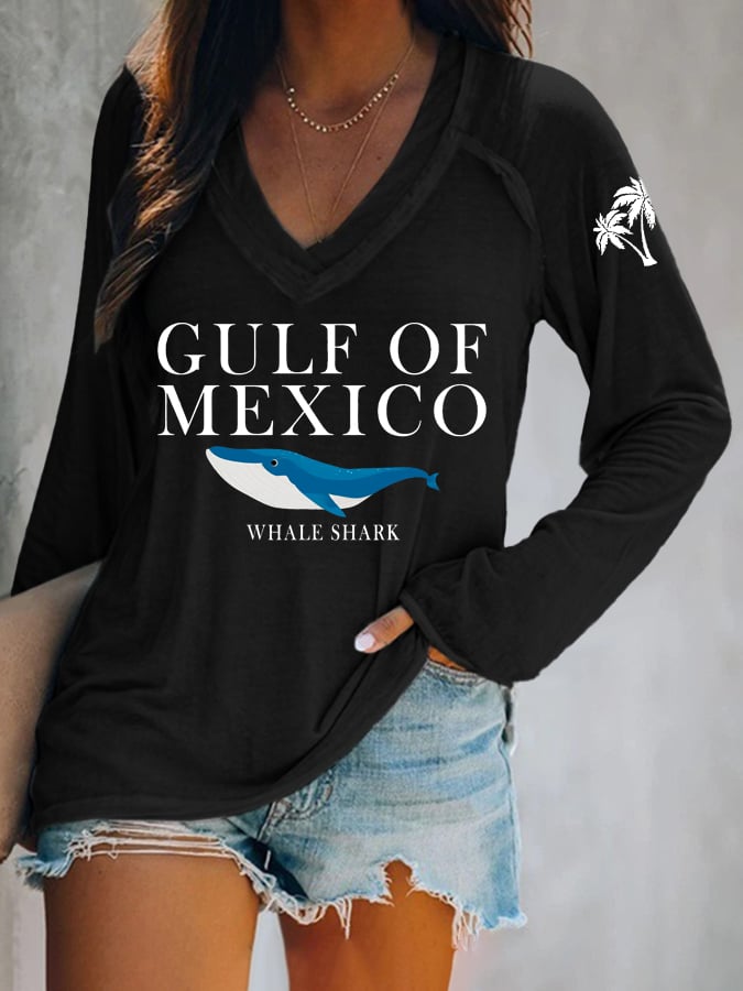 Women's Gulf Of Mexico Print V Neck T-Shirt