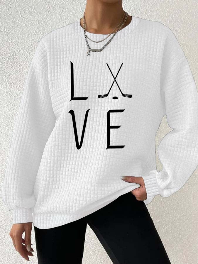 Women's Love Ice Hockey Print Long Sleeve Sweatshirt