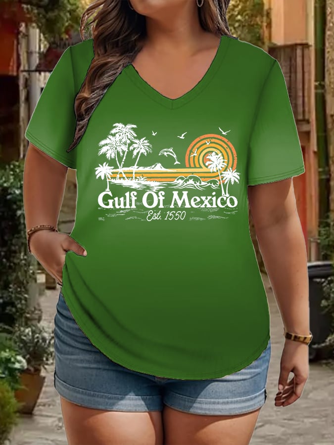 Women's Plus Size Gulf Of Mexico Print V-Neck T-Shirt
