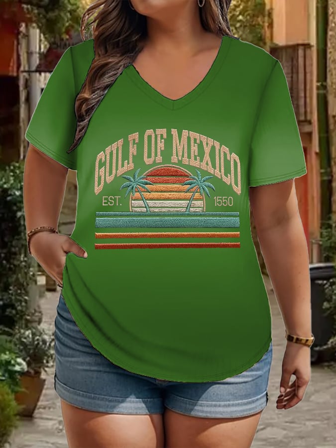 Women's Plus Size Gulf Of Mexico Print V-Neck T-Shirt