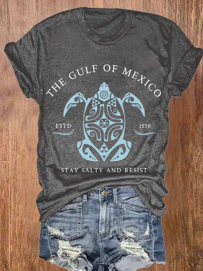 Women's Gulf Of Mexico Print Round Neck T-Shirt
