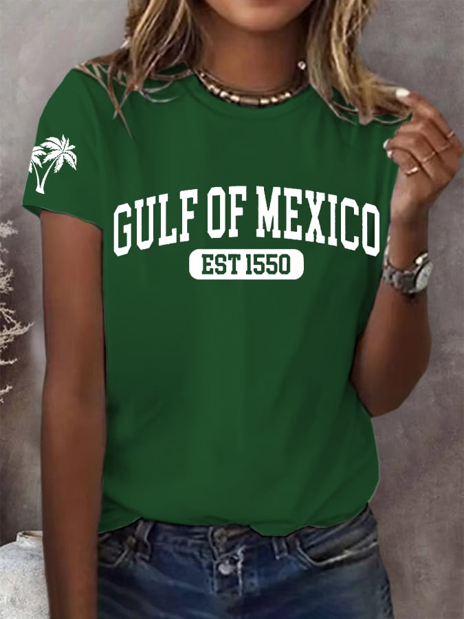 Women's Gulf Of Mexico Print Round Neck T-Shirt