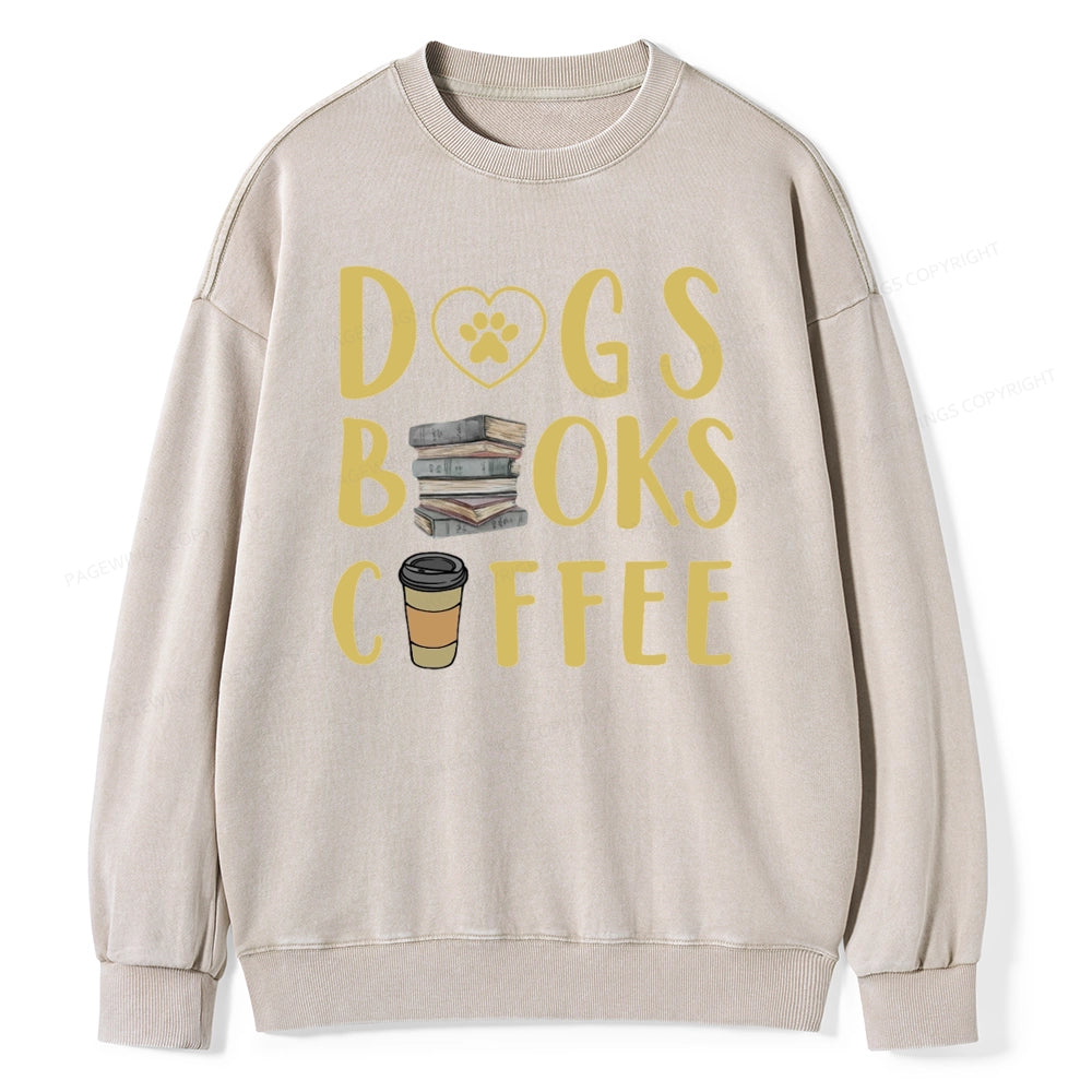 Pagewing Dogs, Books, Coffee Unisex Washed Sweatshirt