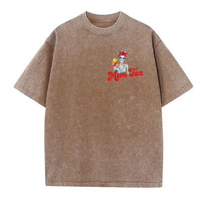 Mom Tax Washed And Distressed Pattern Crew Neck T-Shirt