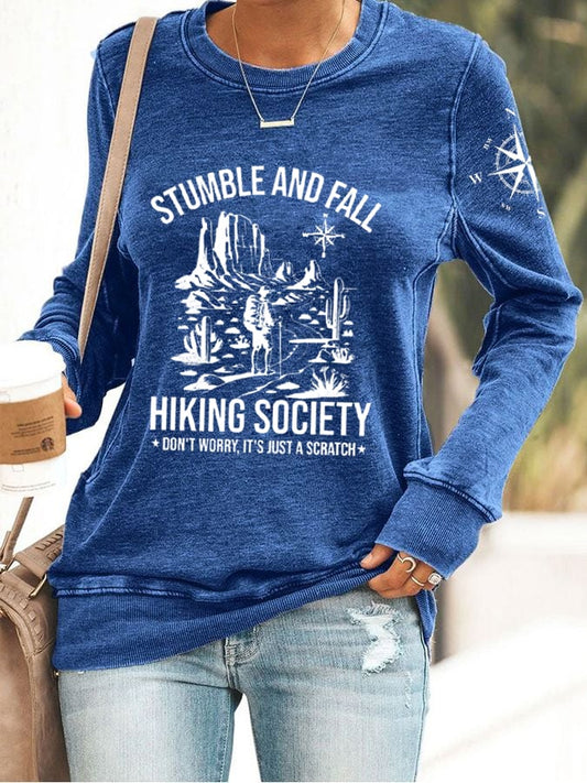Womens Stumble And Fall Hiking Society Printed Sweatshirt